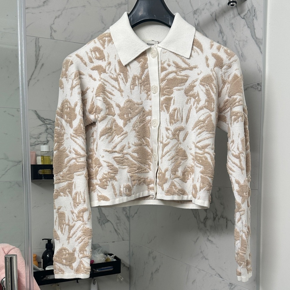 Club Monaco Cream and Tan Knit Cardigan